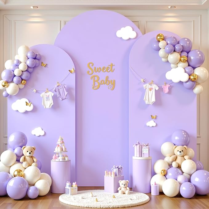 Purple Arch Cover 3 Set - 6.6FT, 7.2FT, 8FT Lavender Arch Backdrop Cover Spandex Wedding Arch Stand Covers for Baby Shower Girls Birthday Party Wedding Bridal Shower Photo Background Decorations