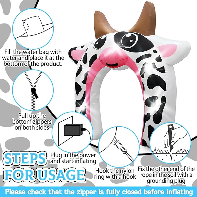 12FT Inflatable Cow Arch Outdoor Decorations Giant Cow Inflatables with Built-in 5 LED Lights Farm Animals Blow Up Garden Yard Lawn Decor for Baby Shower Cow Easter Valentines Day Birthday Party