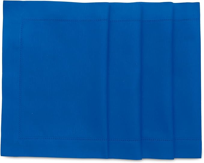 Solino Home Blue Placemats Set of 4 - Cotton Linen Hemstitch Placemats 14 x 19 Inch
