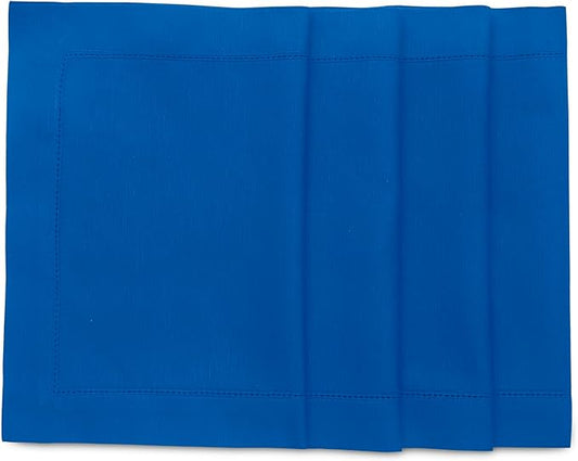 Solino Home Blue Placemats Set of 4 - Cotton Linen Hemstitch Placemats 14 x 19 Inch