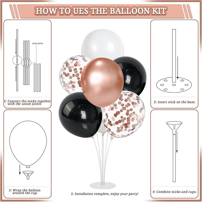 273 Pcs Rose Gold and Birthday Decorations, Birthday Decorations for Women or Girl Kit - Banner, Balloon, Tiara, Sash, Tableware with Rose Gold Dot and Black for 25 Guests
