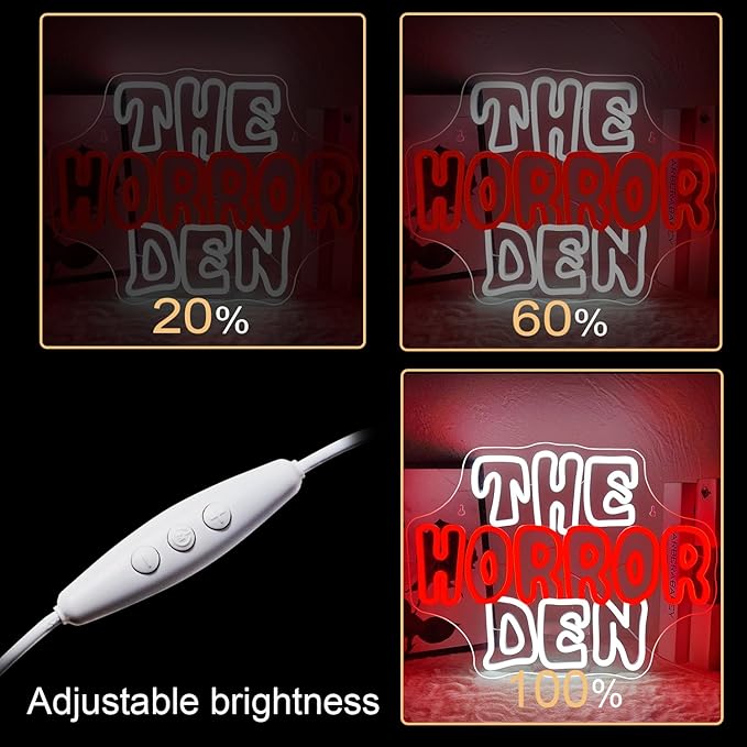NOSUN The Horror Den Neon Sign Light for Happy Halloween Wall Decor for Man Cave Dimmable USB Neon Lights for Horror Party Club Game Room Torror Movies Lover Home Wall Decor