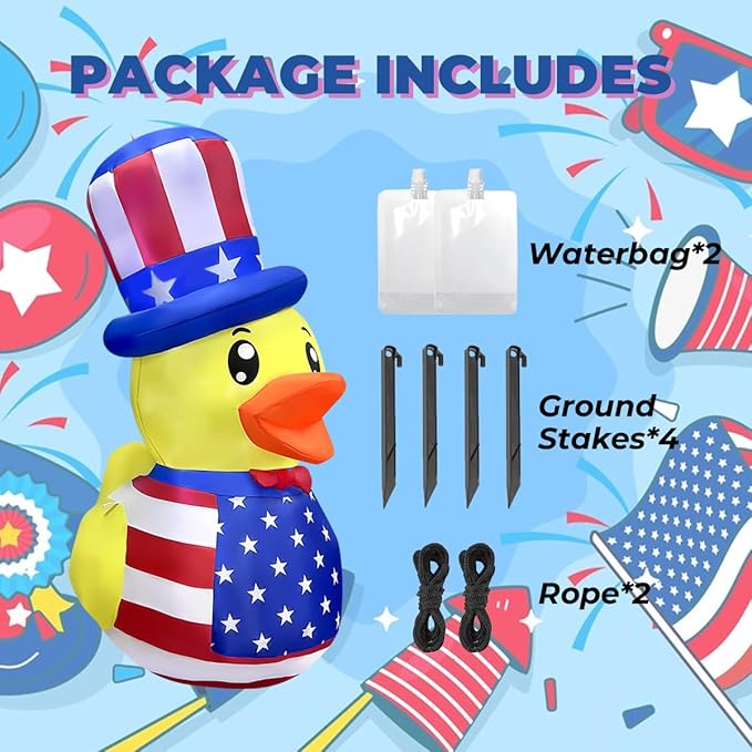 5FT Patriotic Independence Day 4th of July Inflatable Duck Decorations Outdoor Decor with Built-in LED Lights Blow Up Yard Decoration for Holiday Patriotic Party
