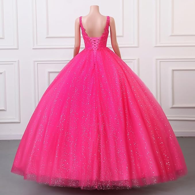Engerla Women's Beading Sweetheart Ball Gown Tulle Layed Long Quinceanera Dress