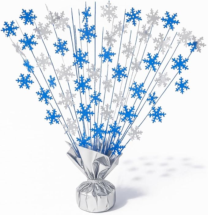 PMU 12Pc Christmas Bursting Snowflake Centerpiece For Table Decor, Table Balloon Weights Decorations| Winter Wonderland | Winter Wedding Birthday Party Decor |15in