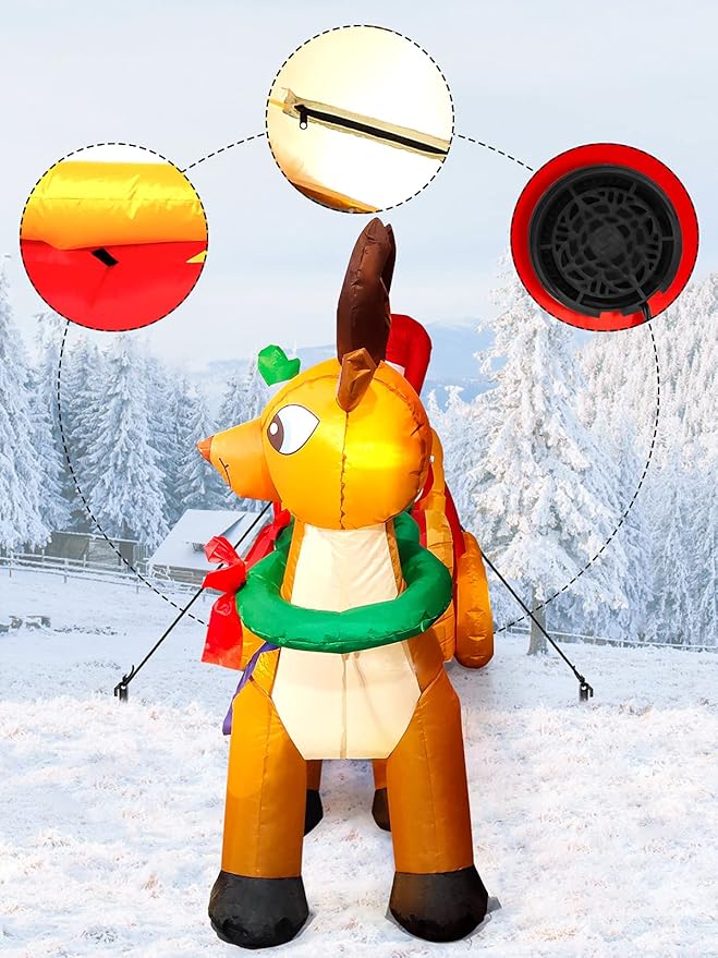 Kalolary 8 Feet Long Christmas Inflatables with LED Light, Santa Claus on Sleigh Blow up Christmas Outdoor Indoor Decoration for Home Family Yard Decor Lawn Garden Party Supplies