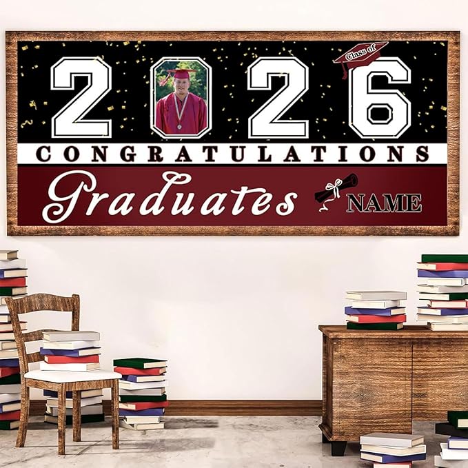 Custom Graduation Garage Door Banner Decoration 7x16ft with Photo Congrats Garage Door Cover 2026 Party Photo Booth Backdrop Party Supplies(Maroon)