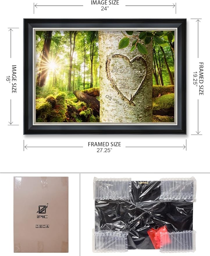 IPIC - Love Evergreen, Personalized Framed Wall Art with Names and Date on, Giclee Prints Framed with Solid Wood, Custom Memorial Gifts for Anniversary. Total Size: 27.25" W x 19.25" H