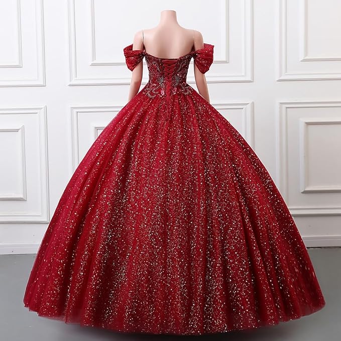 Engerla Women's Beading Sweetheart Ball Gown Tulle Layed Long Quinceanera Dress