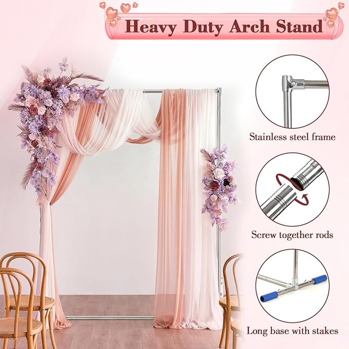 Wedding Arch Backdrop Stand, Heavy Duty 7FT Tall, 4FT Wide Square Rectangular Wedding Arch Frame for Parties Ceremony Birthday Baby Shower Anniversary Stainless Steel Balloon Arch Stand