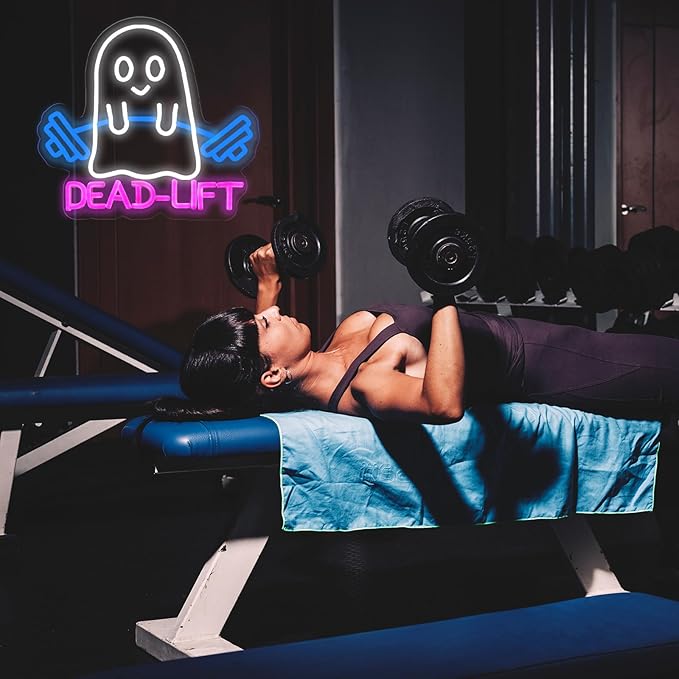 Ghost Dead Lift Neon Sign,Funny GYM Room Wall Sign,Home Gym Wall Decor,Ghost Light,Dumbbell Neon Sign,Funny Weightlifting Gym Neon Led Light, 14"x13"