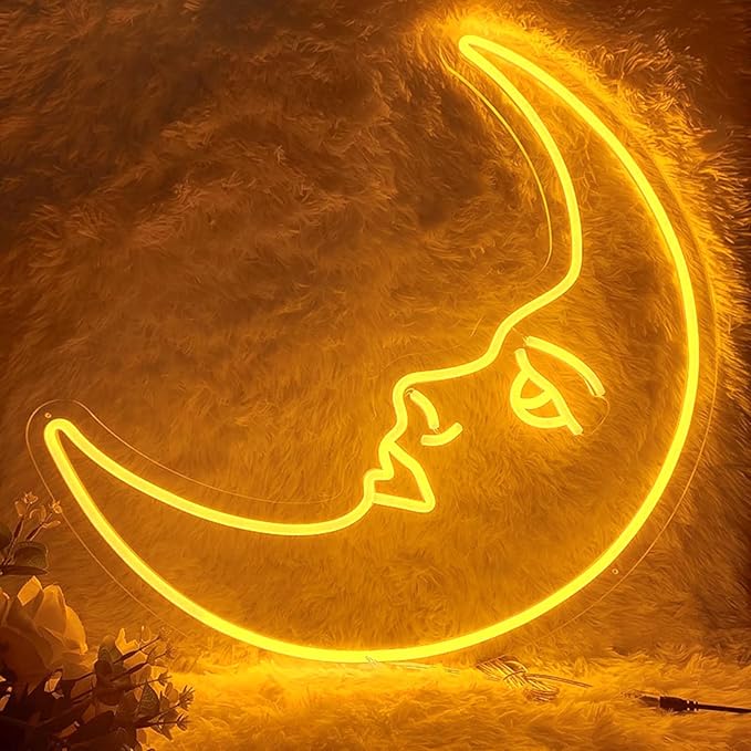 Custom Moon Face Neon Sign, Moon Neon Signs for Bearoom Wall Decor, Kid's Room LED Decorative Lights, Night Lights Indoor for Home, Bedroom, Office,Dorm,Party