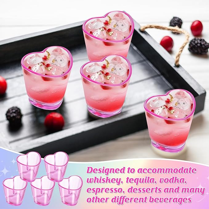 Sabary Valentine's Day Heart Shot Glasses Bulk, 36 Pack 1.5 oz Thick Glass Pink Shot Glasses for Valentine Galentine Party Supplies, Party Favors, Table Decor