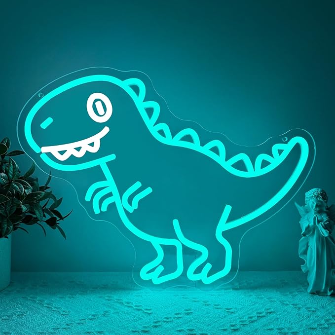 Dinosaur LED Neon Light Sign, Dinosaur Neon Signs for Boys Room Decor Dino Night Lamp Light for Party Bedroom Nursery Classroom Decorations Christmas Birthday Gift Dimmable USB Powered(15.8“*13.4")