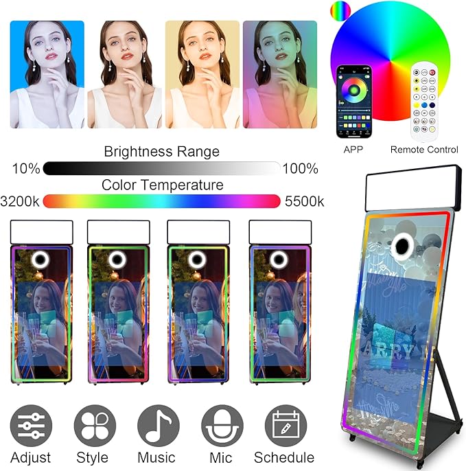 Magic Mirror Photo Booth,Mirror Photo Booth Interactive Touch Screen with Flight Case, Built-in Mini PC with Instant Print and Sharing for Event Party Wedding Rental (Black, 43''Screen Full set)
