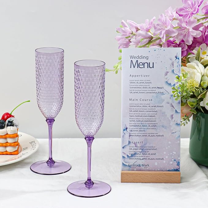 48 Pack Purple Detachable 2 piece Champagne Flutes 5.5 Oz Unbreakable Plastic Mimosa Disposable Champagne Glasses Drinking Cups Stemmed Reusable Wine Toasting Glasses for Wedding (48, Purple)