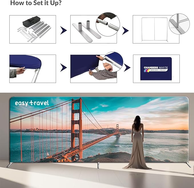 Custom Tension Fabric Banner with Stand Trade Show Backdrop Display, HD Printing Customize Online, Large Portable Trade Show Booth Banner for Business Pop Up Display Aluminum Frame 10x7.5 FT