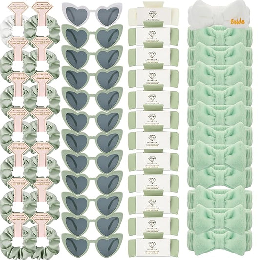 Bridesmaid Scrunchies Proposal Hair claws clips Set of 12 Bridal Shower heart sunglasses Gifts for Wedding Bachelorette Party Favors (48pcs White&Sage Green)