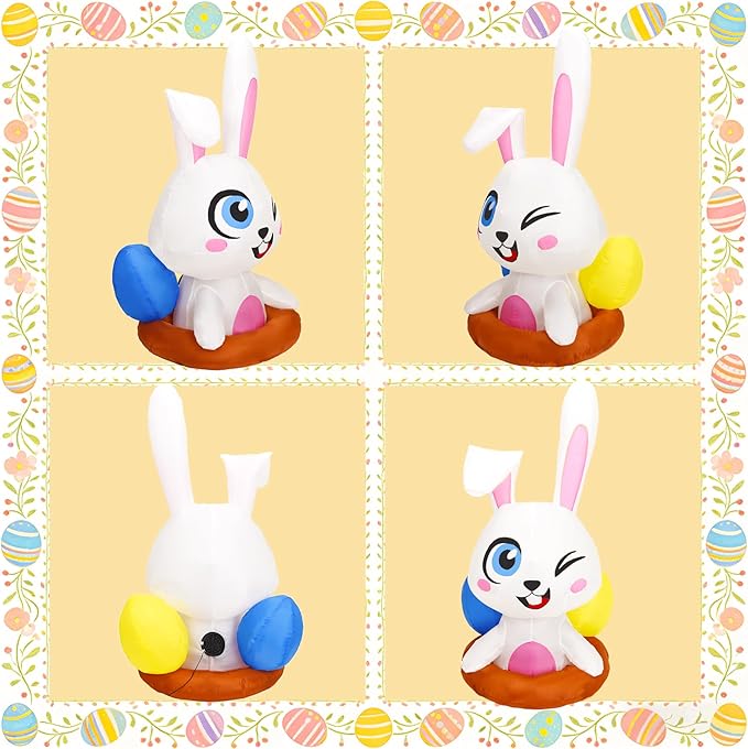 Dearsun 4FT Inflatable Easter Bunny& Egg Blow up Outdoor Yard Decorations, Easter Inflatables with LED Lights for Holiday Party Indoor Outdoor Décor