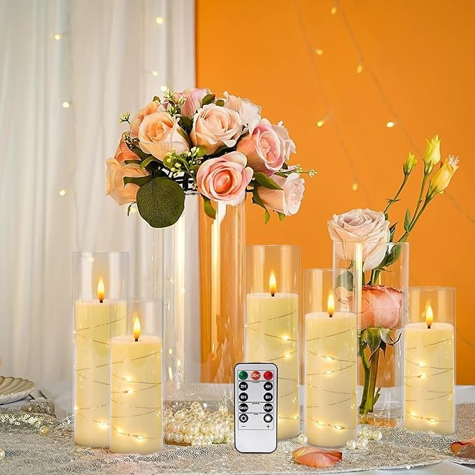 Flickering Flameless Candles Battery Operated with Remote,Led Pillar Candles with Realistic Moving Wick Candles for Halloween,Christmas,Home Decor Pack of 12 (D2.2 xH 5" 6" 7")(Ivory)