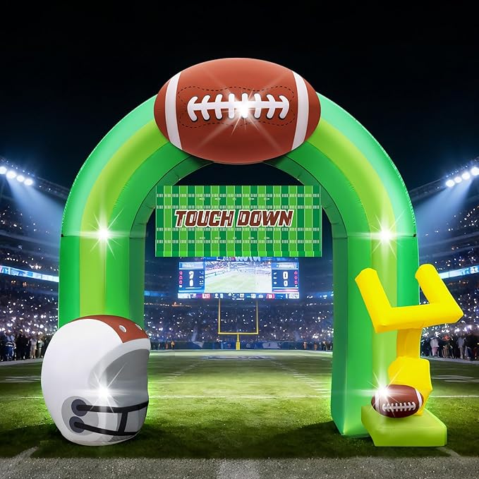 Eyourlife 9FT Football Party Decorations for Game Day Blow Up with Helmet Built in LED Lights Goal Post for Yard Giant Balloon Photo Prop for Gift Light Green Football Inflatable Arch