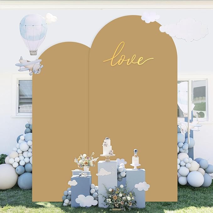 Brown Arch Cover Set of 2 Spandex Fitted Arch Stand Cover 7.2FT 6FT Wedding Arch Backdrop Stands Cover Chiara Arch Frame Cover Backdrop Fabric for Birthday Party Baby Shower Arch Decoration