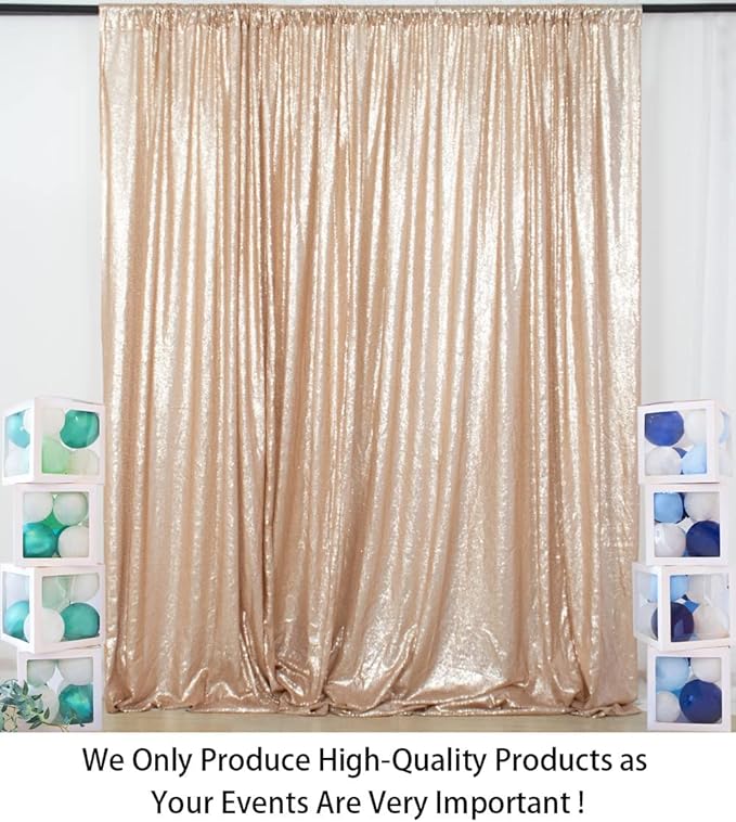 ShiDianYi Sequin Backdrop Curtain 10x10 FT Champagne Sequins Fabric Background for Photography Shimmer Sequined Backdrops for Parties Champagne Blush Curtain for Wedding