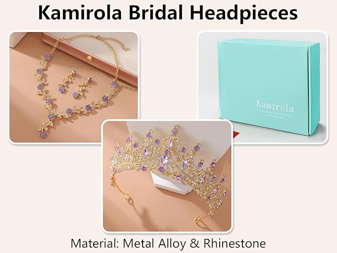 Kamirola Tiaras and Crowns for Women,Tiaras Earrings Necklace, Crystal Bridal Jewelry Set (TR48)