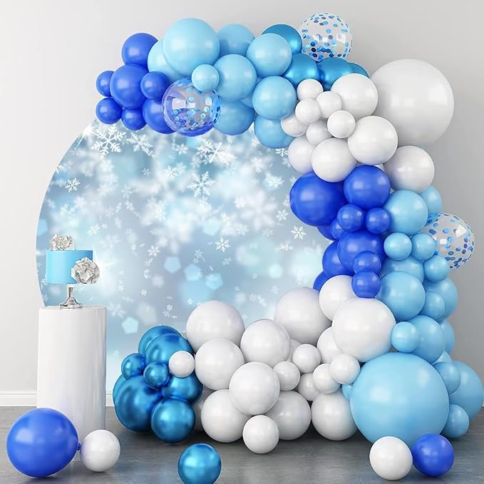 Bokeh Snowflake Round Backdrop Cover 7.2ft Dreamy Blue Snowflakes Round Background for Photography Christmas Ice Snow Winter Theme Birthday Party Backdrop for Girls Elsa Princess Portraits