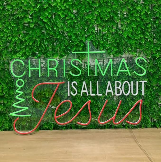 Christmas Is All About Jesus Led Neon Sign, Christmas Jesus Neon Light Cross Led Line Art, Xmas Neon Decor Size:25 inches