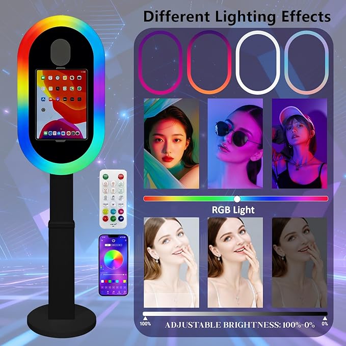Photo Booth Shell Compatible with iPad Tablet 10.2'' 10.5’’ 10.9'' 11'' 12.9'' 13'' Selfie Protable iPad Photo Booth Machine with Flight Case for Parties Wedding Rental (Black, Machine+Printer)