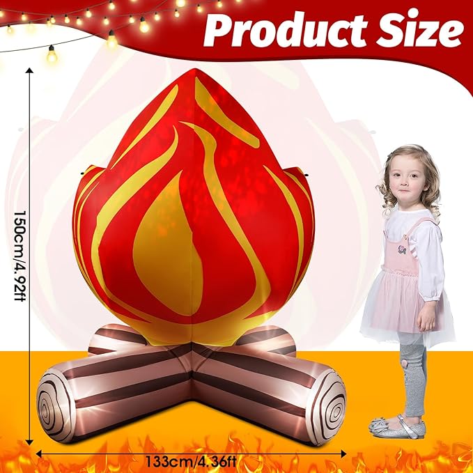 5FT Winter Inflatable Campfire Blow-up Fake Campfire Built-in 4 LED Lights for Winter Inflatables Outdoor Decorations Inflatable Fake Fire for Bonfire Birthday Party Decor Supplies Yard Lawn Garden