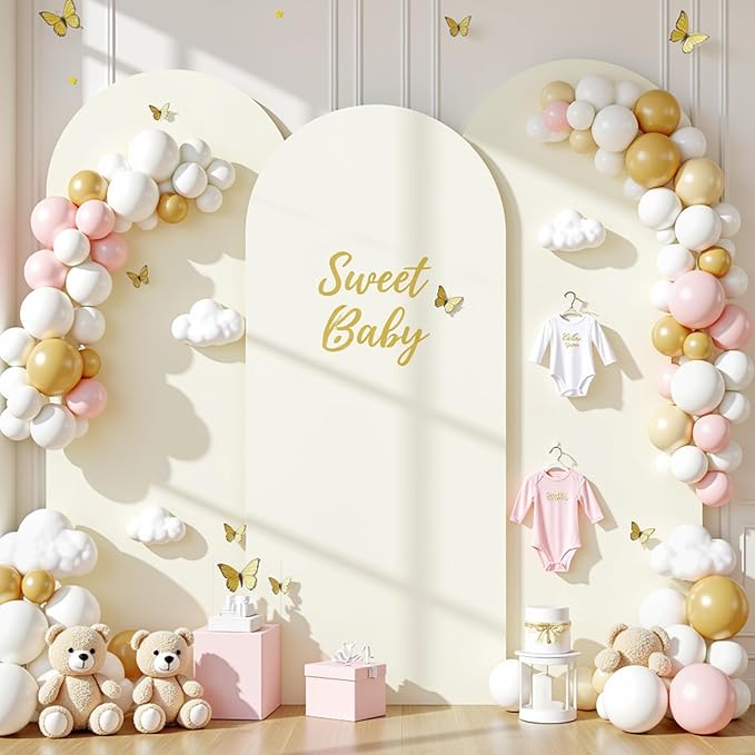 Ivory Arch Covers 3 Set - 6FT, 6.6FT, 7.2FT Ivory Arch Backdrop Cover Spandex Wedding Arch Stand Covers for Bridal Shower Wedding Baby Shower Birthday Party Banquet Photo Background Decorations