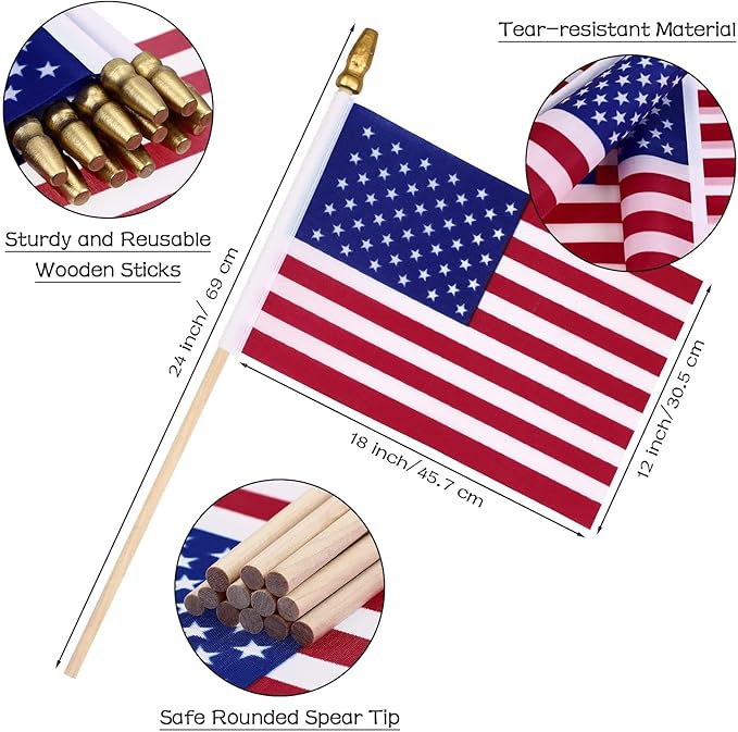 Shimeyao 120 Pack USA Stick Flags 12 x 18 Inch Small American Flag 4th of July USA Flag Red White Blue Lawn Flags with Wooden Pole and Spear Tip for Yard Garden Memorial Day Independence Day Decor