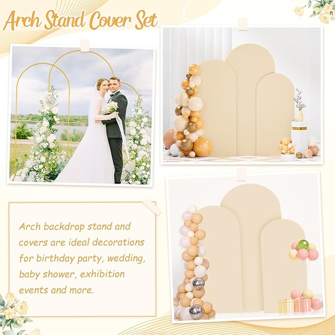 Wedding Arch Stand and Cover Set 6FT 6.6FT 7.2FT Wedding Arch Stand Beige Arched Cover Balloon Stand Frame Chiara Backdrop Covers for Birthday Party Bridal Baby Shower Banquet Decor