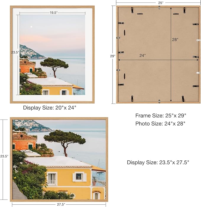 Axeman 24x28 Poster Frame - Solid Oak Wood 24x28 Frame With Mat for 20x24, 28x24 Wood Poster Frame | Tempered Glass and Hanging Hardware Included Home Wall Decor Art Hanging Frame, Oak