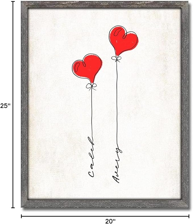 Heart Balloons - Personalized Banksy style Valentine's Day, Romantic, Wedding, Anniversary (20"x25" Framed Canvas)