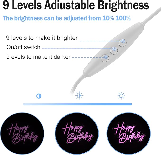 Happy Birthday Neon Sign Art Wall Lights for Beer Bar Club Bedroom Hotel Pub Cafe Wedding Birthday Party Gifts (Pink)