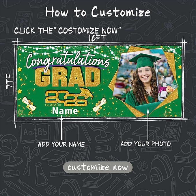 Custom Garaduation Garage Door Banner Cover 16 x 7 ft Class of 2026 Congrats Grad Party Backdrop Personalized Graduation Decoration(Dark Green and Gold)