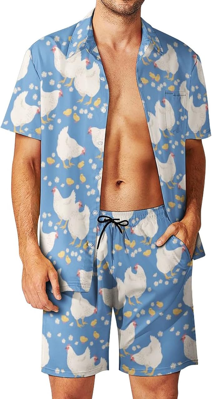 Mens Hawaiian Shirts and Shorts Set 2 Pieces Beach Outfits Sets with Bucket Hats
