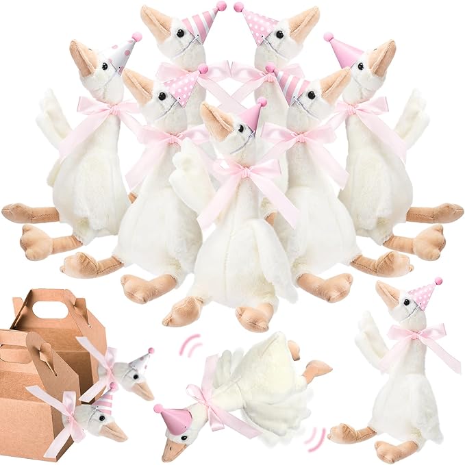 Silly Goose Party Supplies Plush Animal and Mini Birthday Party Hats with Ribbon Bow for Christmas Birthday Gift