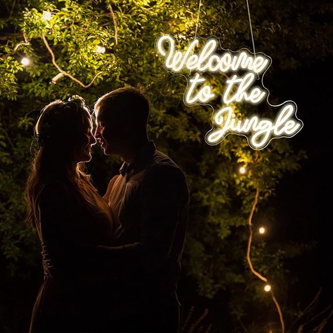 Welcome to the Jungle Neon Sign Warm White Led Word Neon Light Signs for Wall Decor Usb Letter Light Up Sign for Bedroom Nursery Kids Room Garden Home Entryway Front Porch Wedding Birthday