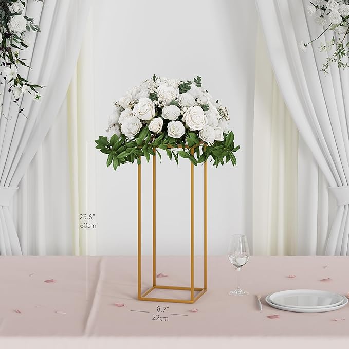 TEKXYZ 2 Pcs 23.6 Inch Tall Metal Flower Stand, Gold Centerpieces For Wedding, Event Party Props, Patio Decor