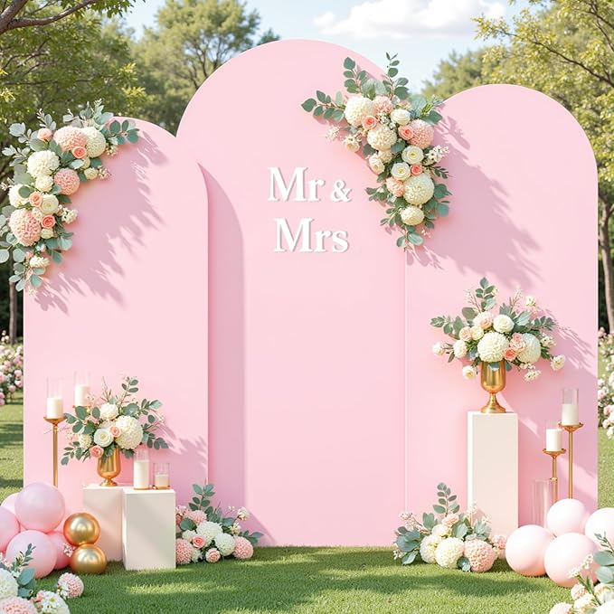 Pink Arch Cover 3 Set - 6FT, 6.6FT, 7.2FT Pink Arch Backdrop Cover Spandex Wedding Arch Stand Covers for Birthday Party Baby Shower Girls Bridal Shower Wedding Banquet Photo Background Decorations