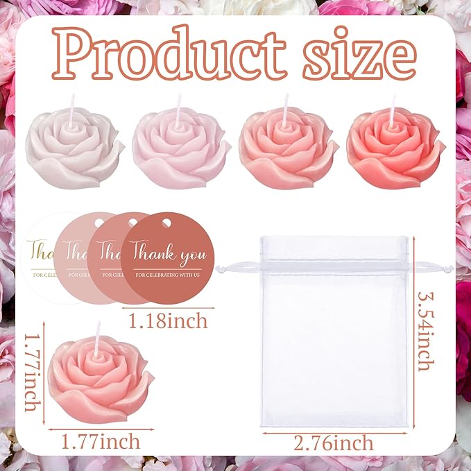 Treela 50 Set Flower Candles Wedding Favor for Guests Mini Pink Champagne Rose Shaped Tealight Candles for Return Gift Wedding Birthday Bridal Shower Housewarming Party