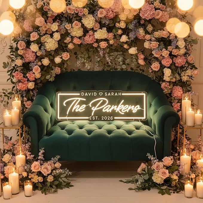 Custom Wedding Name Neon Sign Last Name With Est Neon Light Personalized Couple Name Sign Wedding Backdrop Wall Decor Engagement Valentine's Day Gift