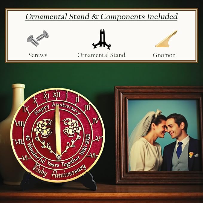 Anniversary Sundial Gift for 40th Ruby Wedding Anniversary in 2026 - Recycled Metal Home Decor Or Garden Present Idea - Handmade in UK for Him, Her Parents Or Couples 40 Year Celebration