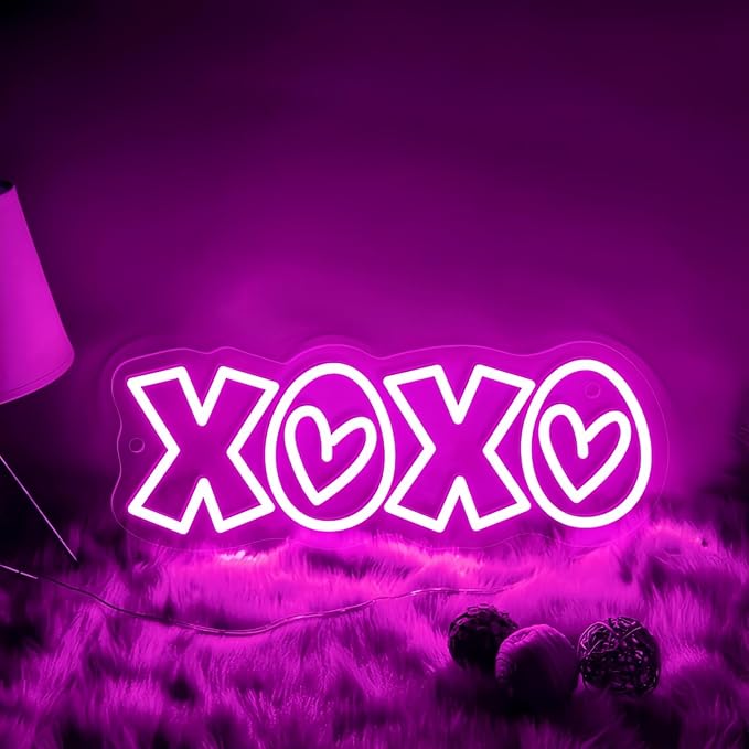 XOXO Neon Sign, Hot Pink LED Light with Romantic Heart Accents for Lover Valentine Gifts, Bedroom Wall Art, Valentine’s Day Gift, Romantic Home Decor, Couples Gift 15″ × 5.7″