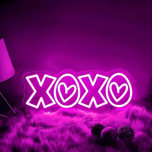 XOXO Neon Sign, Hot Pink LED Light with Romantic Heart Accents for Lover Valentine Gifts, Bedroom Wall Art, Valentine’s Day Gift, Romantic Home Decor, Couples Gift 15″ × 5.7″