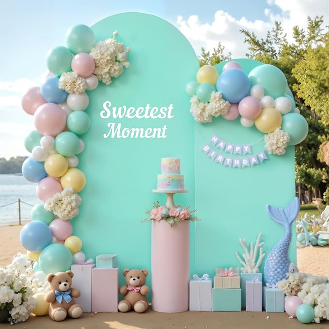 Blue and Purple Photo Arch Backdrop Cover Set of 2-7.2ft and 6ft Arch Covers Stretchy Backdrop Spandex Mermaid Theme Arch Stand Covers for Girls Birthday Party Wedding Banquet Background Decorations